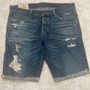 Hollister Men's Distressed Blue Jean Shorts 33 Waist